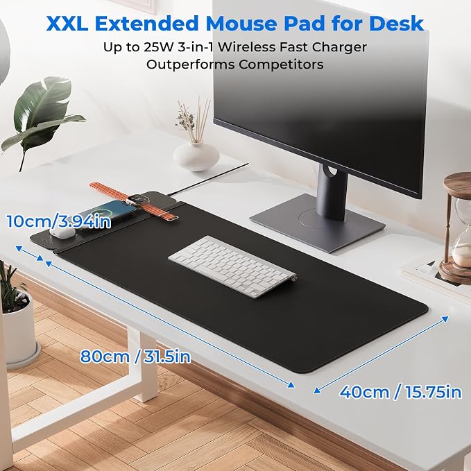 2nd Gen Wireless Charging Desk Mat, 3-in-1 Magnetic Mouse Pad | 35.43"x15.75" Large Charging Mat, 2nd Gen Wireless Tech, Waterproof Non-Slip Desk Pad Charges Phone Watch Earbuds - Image 5