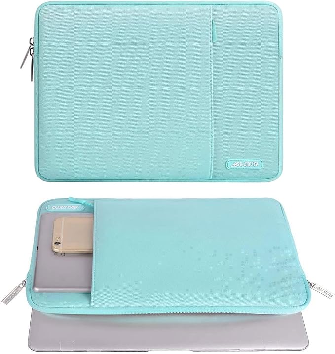 MOSISO Laptop Case 13.3 inch, 13-13.3 inch Laptop Sleeve Bag with Pocket | Compatible with MacBook Air/Pro 13/Pro 14 M5 M4 M3 M2 M1, HP Dell ASUS Lenovo, Polyester Vertical Computer Bag, Mint Blue - Image 2