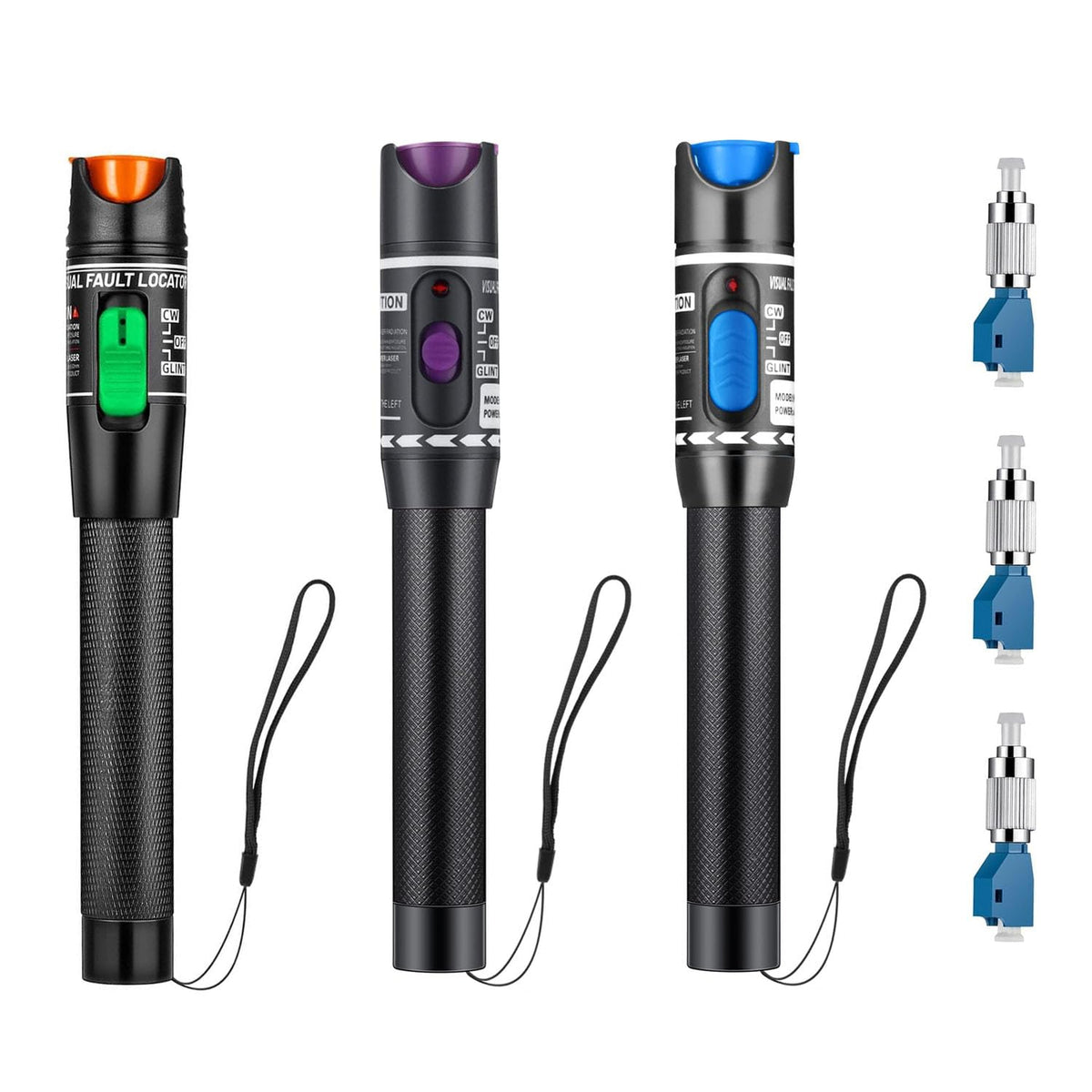 Moocci 3 Pcs Visual Fault Locator Fiber Optic Tester - Fiber Optic Cable Tester Meter with FC to LC Adapter - Tools Kit for FC/SC/ST/LC Connector,Network Cable Test - Green Purple Blue by Moocci