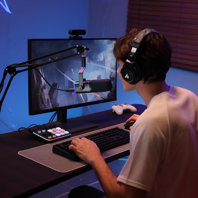 MAONO XLR/USB Gaming Microphone for PC, Dynamic Computer Mic for Streaming Podcasting, Noise Reduction, Mute, Volume Control, RGB Boom Mic for Vocal Recording,Voice-Over, PD100XS Black - Image 2