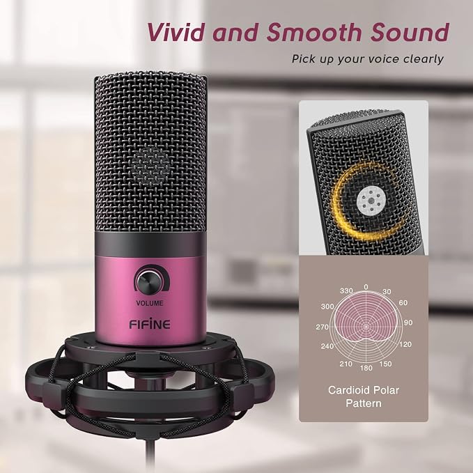FIFINE T669 Rose Red Podcast Microphone Kit with Boom Arm for Recording | PC Computer Microphone for Streaming, Gaming, Voice-Over, Meeting, Shock Mount, Pop Filter - Image 2