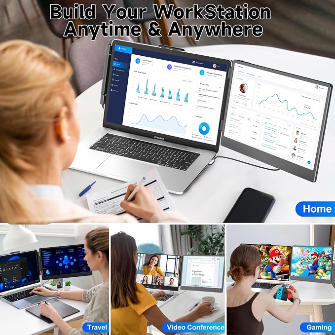 KEFEYA Laptop Screen Extender, 14" Portable Monitor for Laptops 13-17", 1080P FHD IPS Monitor Extender for Laptop with USB-C/HDMI Port, Plug n Play for Windows/Chrome/Mac/Switch/PS5 - Image 7