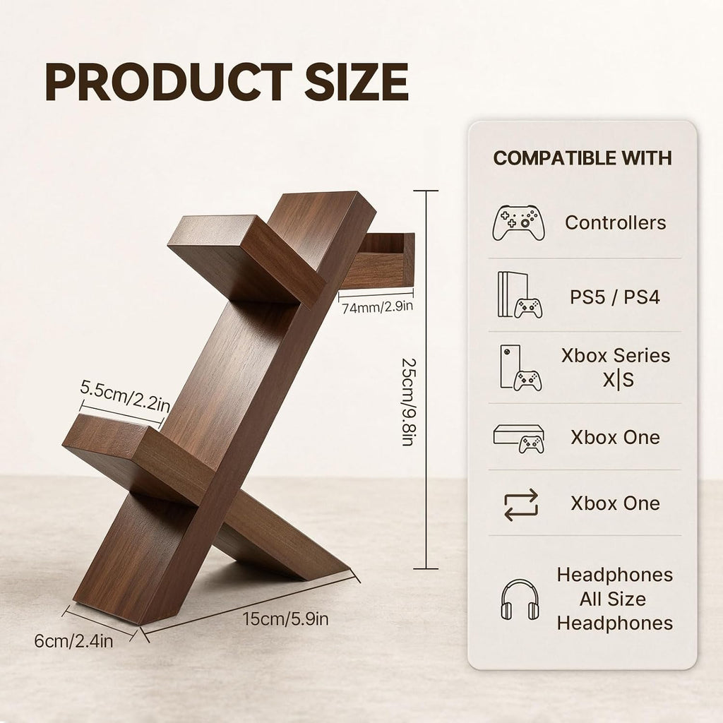 Wood Controller Holder and Headphone Stand, 3-in-1 Gaming Equipment - Image 3
