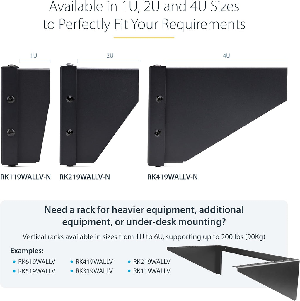 StarTech 1U Vertical Wall-Mount Bracket, 19in, 121lb (RK119WALLV-N) - Image 6