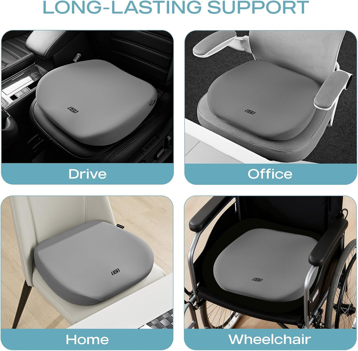 Skechers Seat Cushion Premium Gel & Memory Foam-Office Chair Cushion for Tailbone Pain Relief,Butt Pillow for Office Chair,Car seat Cushion,Long Sitting Office Workers,and Car Drivers,Gray - Image 6