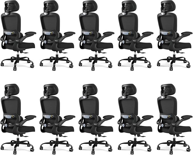 TRALT Office Chair Ergonomic Desk Chair - Gaming Chair with Lumbar Support | 330 LBS Home Office Desk Chairs with Headrest, Reading Chair with Flip-up Armrests, Comfortable Computer Chairs (10, Black) by TRALT