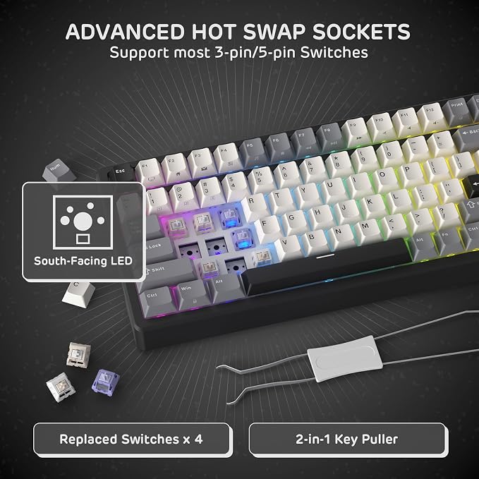 RK ROYAL KLUDGE F99 Wireless Mechanical Keyboard, Gasket Structure | 95% 100 Keys Hot Swappable RGB Gaming Keyboard, Tri-Mode BT/2.4GHz/USB-C, Pre-lubed Custom Switches, for PC/Xbox/PS4/PS5 - Image 5