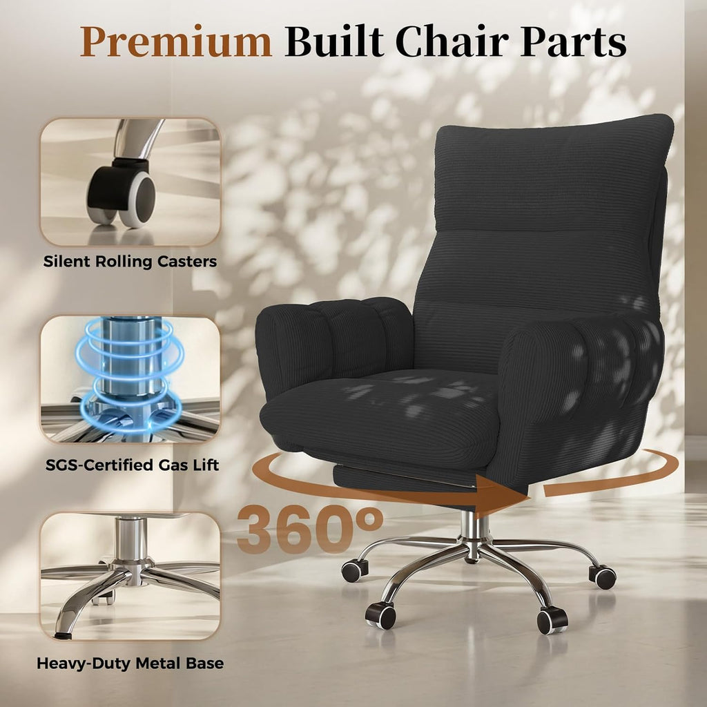 Cross Legged Office Chair, Cloud Desk Chair with Flip-Up Arm Rests, Foot Rest, Wide Seat, Comfy Executive Ergonomic Computer Gaming Chair, Black - Image 6