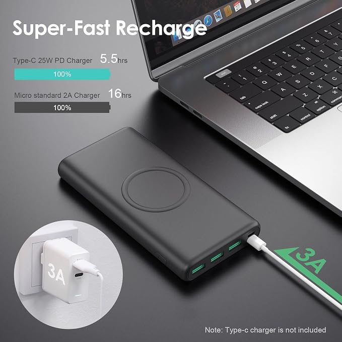 Wireless Portable Charger Power Bank, 33800mAh 15W Fast Wireless Charging 25W PD QC 4.0 USB-C Power Bank, 5 Output & Dual Input External Battery Pack Compatible with iPhone 16/15/14/13/12 (Black) - Image 5