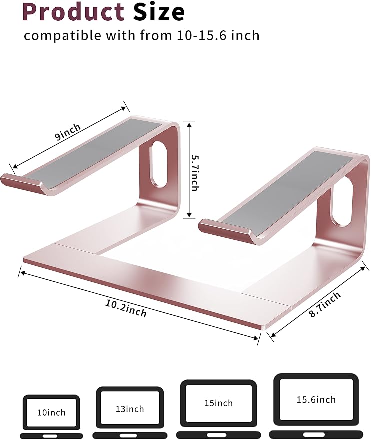 ALASHI Laptop Stand for Desk, Aluminum Computer Riser, Ergonomic Notebook Holder, Detachable Metal Laptops Elevator, PC Cooling Mount Support 10 to 15.6 Inches Notebook, Pink - Image 2