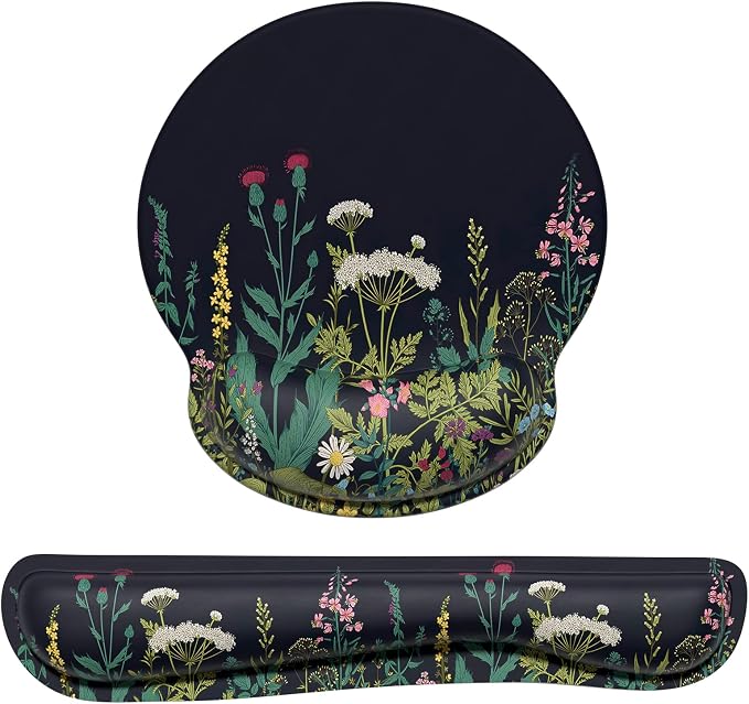 Dapesuom Keyboard Wrist Rest and Mouse Pad with Wrist Support, Cute Memory Foam Cushion for Keyboard and Mouse Set, Ergonomic Pad Rests with Non Slip Base for Easy Typing & Pain Relief, Elegant Flower by Unknown