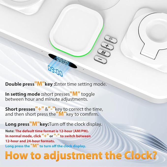Wireless Charging Station for Apple Devices, Only for Apple Watch Charging | Included Type-C Cable for Tablet Charging, Foldable Wireless Charging Station, 7 Cycling Ambient Lights, Time Clock Display - Image 5