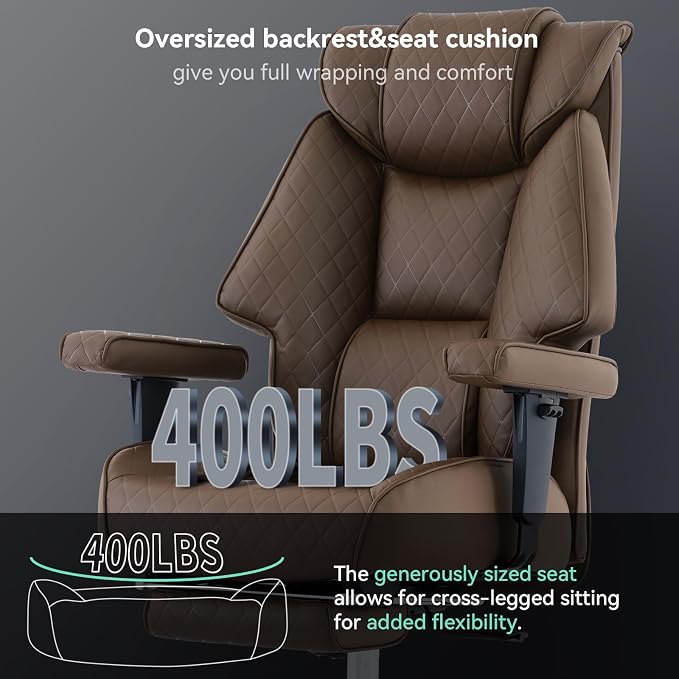 EXCEBET Big and Tall Office Chair with Footrest, PU Leather High Back Executive Office Chair 400lbs, Ergonomic Computer Chairs Lumbar Support for Heavy People (Brown) - Image 3
