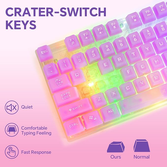 Wired LED Gaming Keyboad and Mouse Combo, 10 RGB Backlit Effects for PC | 104 Keys Light Up, Silent, Transparent, Anti-ghosting, Purple Gaming Mouse and Keyboard for Laptop Xbox PS4 PS5 Gamers Work - Image 4