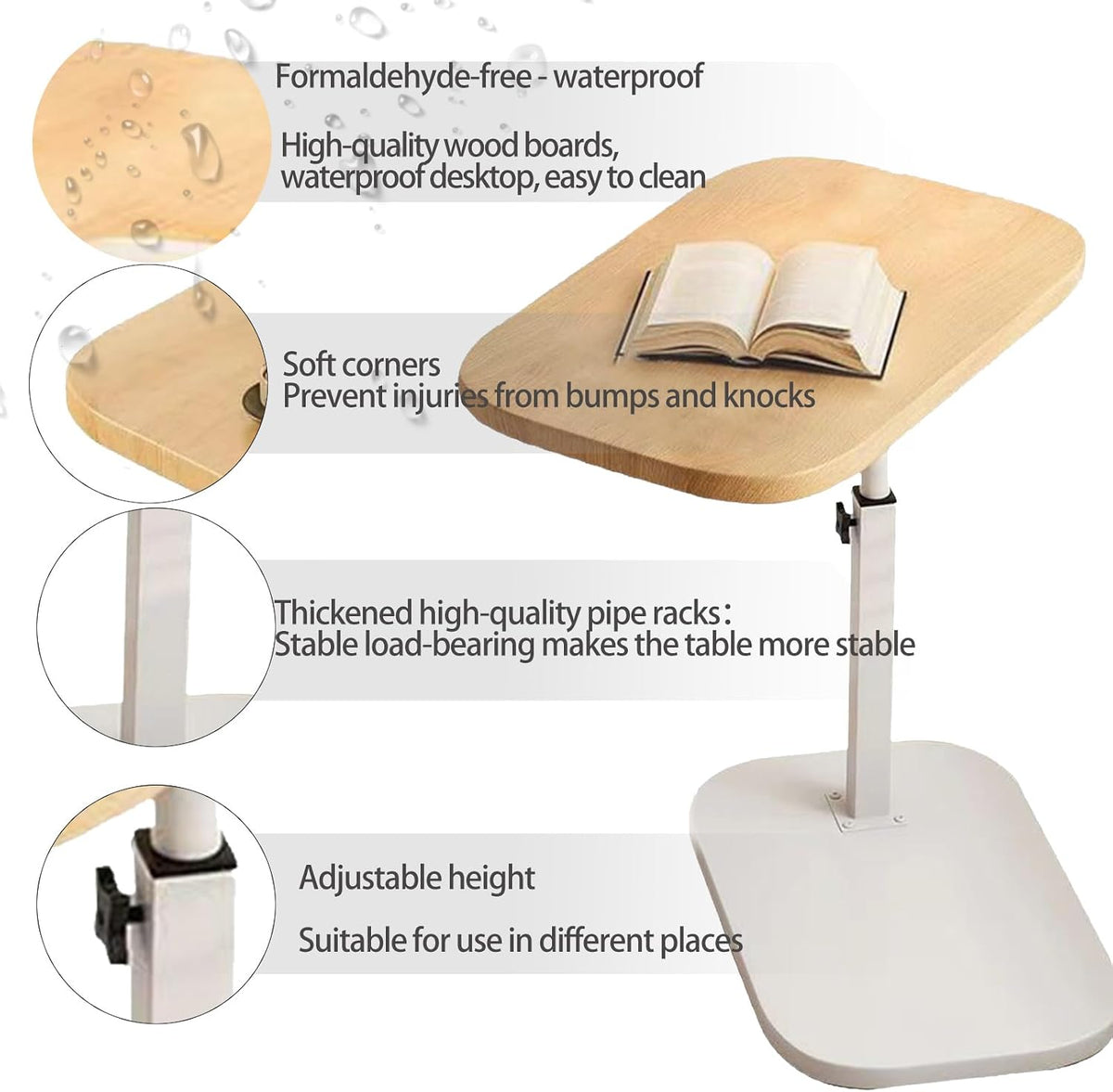 2 Set Pedestal Adjustable c Table for Small Spaces，C Shaped End Table Desktop can Turn 360° and the Height of the Sofa Small TV Tray Table Can be Adjusted for Couch - Image 4
