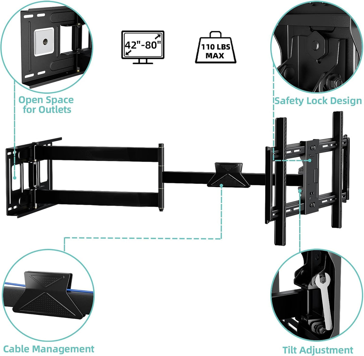 Extra Long Arm Full Motion TV Wall Mount For 42–80” TVs - Image 8