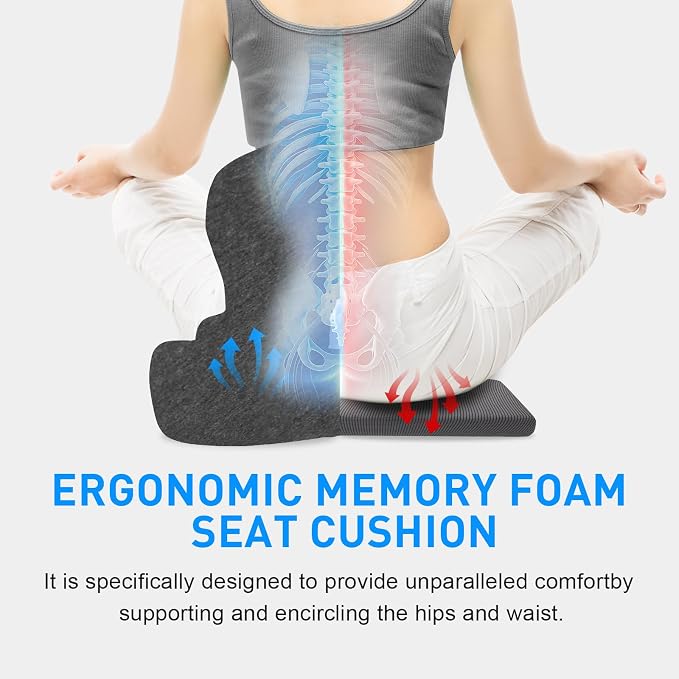 Denchy Memory Foam Car Seat Cushion with Back Support, Truck Driver Cushion | Seat Cushion with Lumbar Support Pillow for Long Driving, Orthopedic Butt Sitting Pad for Office Chair Pain Relief - Image 8