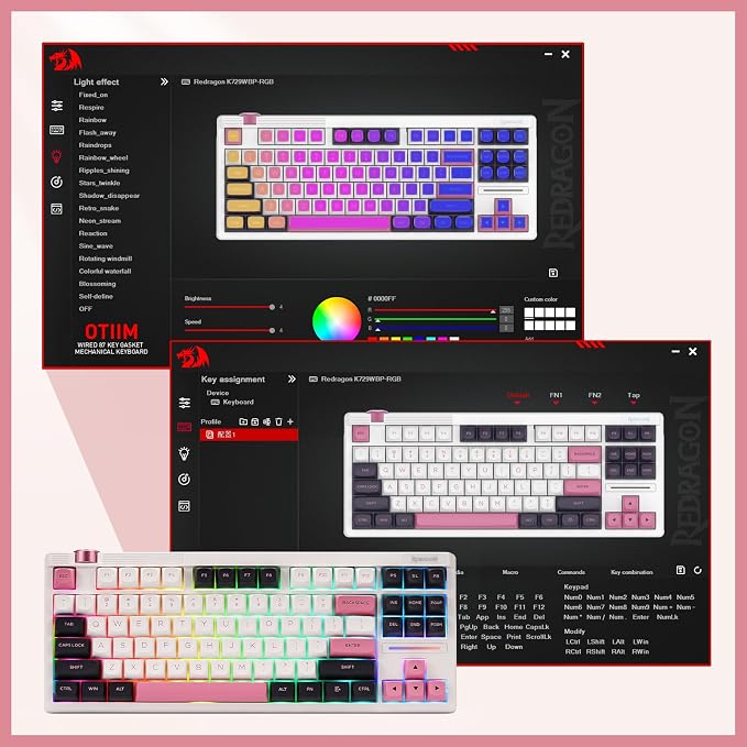 Redragon K729 80% Wired Gasket RGB Gaming Keyboard, 87 Keys TKL Mechanical Keyboard w/Knob Control, Mix-Color PBT Keycaps, Hot-Swap South-Facing Socket & 5-Layer Dampener, Custom Linear Switch - Image 7