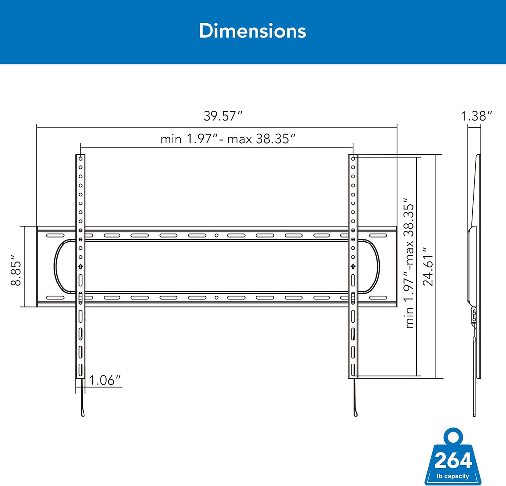 Mount-It! Heavy Duty XXL Fixed TV Mount for Extra Large TVs, Ultra Low Profile Wall Mount, max VESA 900x600, Holds 264lb, Flush TV Mount for 60", 65", 70", 75", 80", 85", 90", 100",120" - Image 9