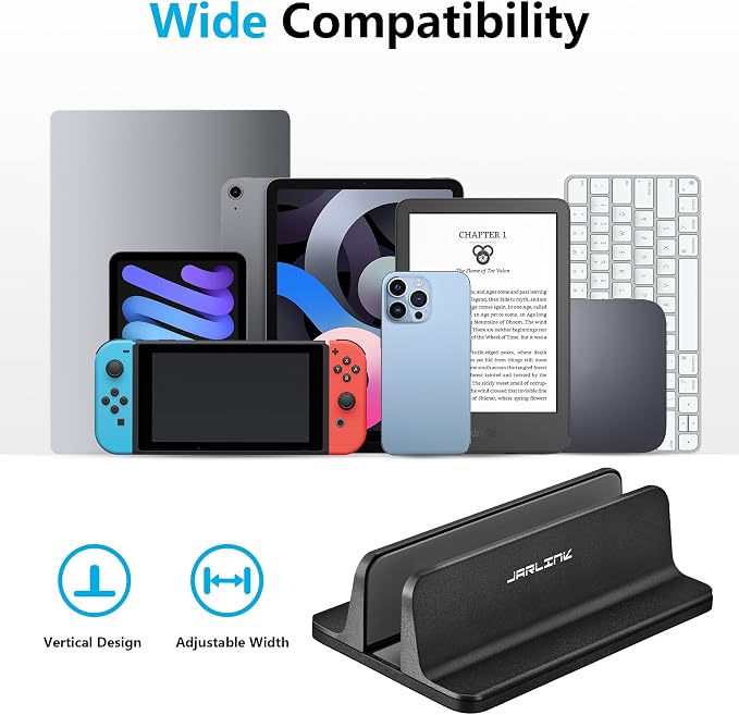 JARLINK Vertical Laptop Stand, Adjustable Aluminum Desktop Holder, Black | Vertical Laptop Holder Fits up to 17.3" Notebooks, Space-saving Desktop Organizer for MacBook, Surface, Dell & Gaming Laptops - Image 3