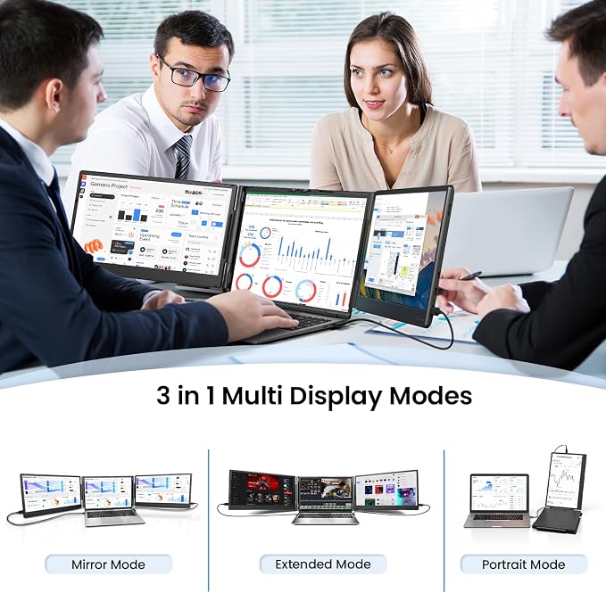 Redalf 14" Triple Laptop Screen Extender, FHD 1080P Portable Laptop Monitor | Auto-Adjust Width, Plug & Play via USB-C/HDMI, Fits 13–17" Laptops, Dual Monitor for MacOS/Windows/Chrome - Image 8