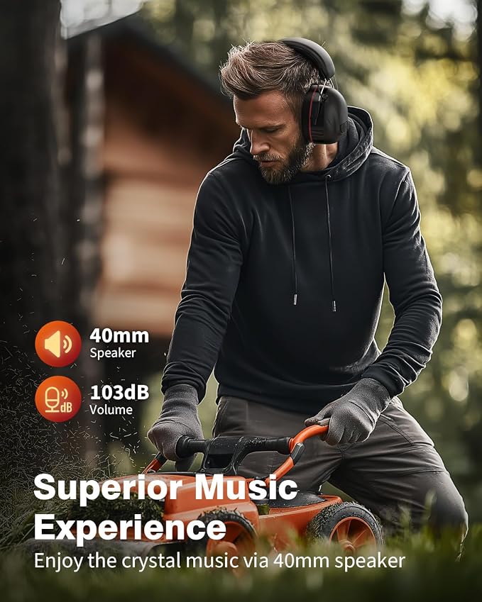 Qozybuds Gel Cushions Ear Muffs, Bluetooth 6.0 Hearing Protection Headphones with 1200mAh Battery, 120H Working Time, 30dB SNR, Larger Buttons for Easy Operation, Superior Stereo Sound - Image 5