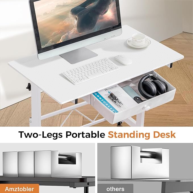 COMHOMA Small Standing Desk Adjustable Height Small Computer Desk Mobile Portable Rolling Laptop Table with Wheels 32" Computer Workstation Sit Stand Desks Portable Standing Table Treadmill desks - Image 7