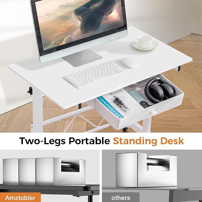COMHOMA Small Standing Desk Adjustable Height Small Computer Desk Mobile Portable Rolling Laptop Table with Wheels 32" Computer Workstation Sit Stand Desks Portable Standing Table Treadmill desks - Image 7