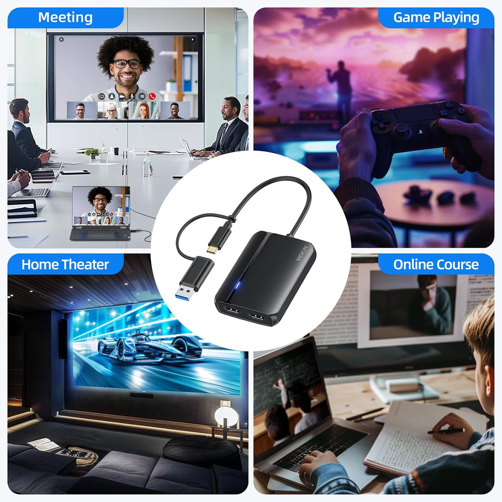 MOKiN HDMI Splitter for Dual Monitors, 4K@30Hz HDMI Splitter Extended Display for macOS/Windows, USB C/USB A 3.0 to Dual Hdmi Adapter for MacBook, Dell, Lenovo, HP (4K@30Hz+1080p) - Image 7