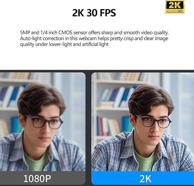 2K HD Webcam with Infrared Windows Hello Facial Recognition, Computer Camera, Privacy Cover, Noise Canceling Microphones, Laptop Webcam For Video Conferencing, Live, Streaming, Online Learning - Image 3