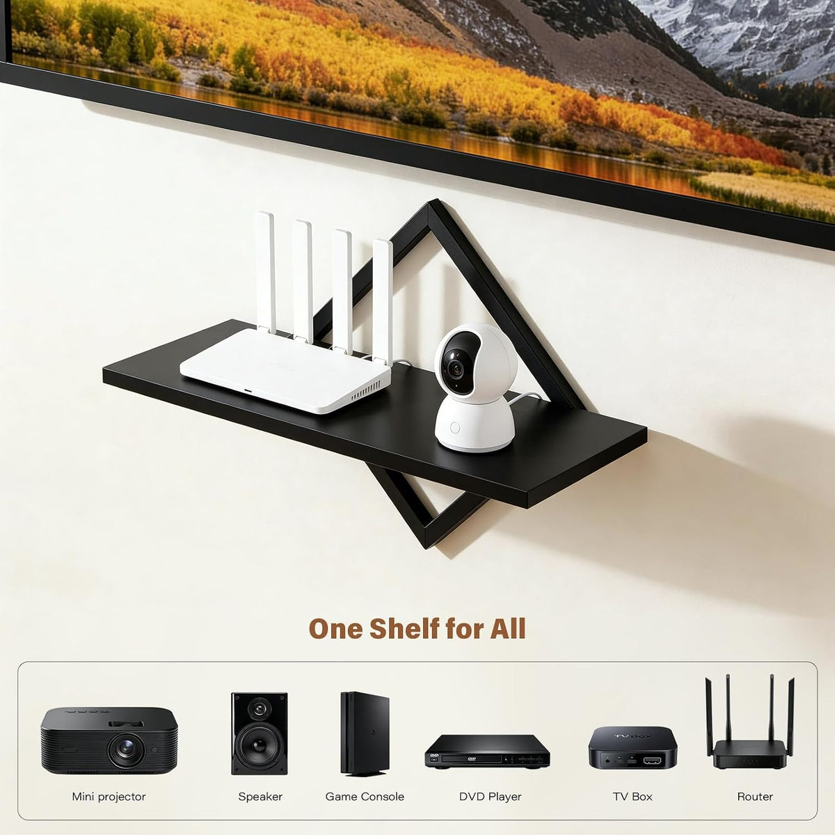 DAWASAPAT Projector Shelf for Wall Mount, 14.97" x 7.87" Floating Shelf & Rack Holder for Router, Modem, Cable Box, Compatible with Gaming Consoles - Image 6