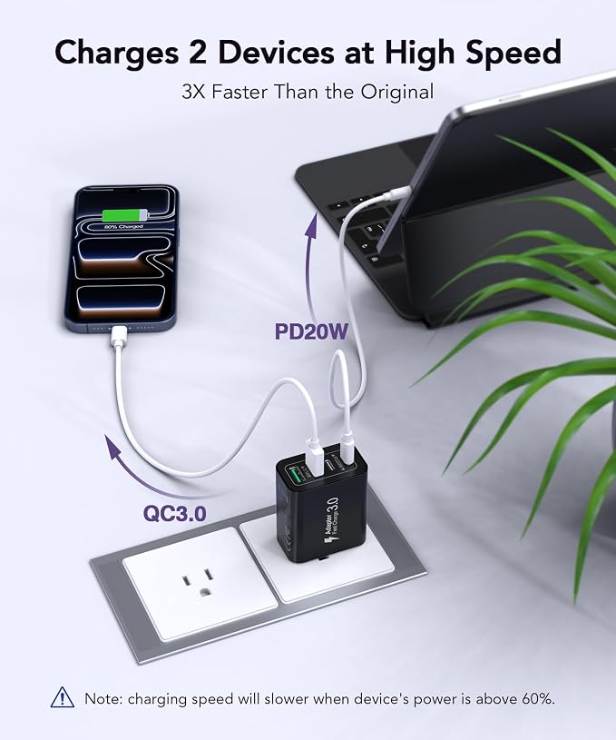 [2-Pack] 40W USB C Charger Block, 4-Port Type C Fast Charging Brick Dual PD&QC Wall Plug Adapter Power Brick for iPhone 13/14/15/16/17/Pro Max/Plus/iPad/Airpods/iwatch/Samsung Galaxy (Black) - Image 3