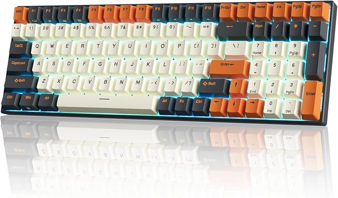 RK ROYAL KLUDGE RK100 Wireless Mechanical Keyboard RGB Backlit Bluetooth5.1/2.4G/Wired 96% Full Size 100-Key Hot Swappable Gaming Keyboard Brown Switch Carbon | 96% Full Size Keyboard with 3750mAh battery, 2.4Ghz/Bluetooth 5.1/Wired, Hot Swappable, Num... - Image 8