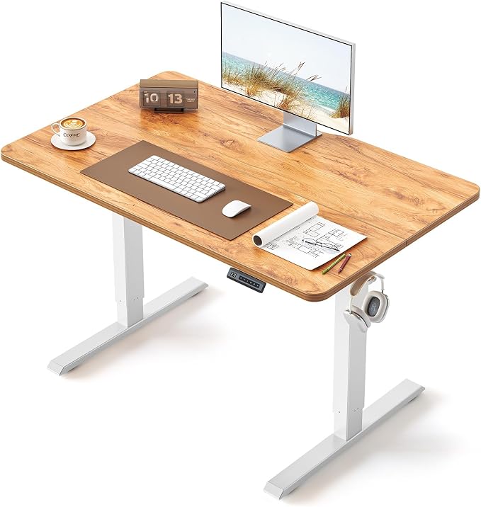 BANTI 40 × 24 Inches Standing Desk, Ergonomic, Electric Height Adjustable, Sit and Stand Up, Computer Office Desk with Splice Board, White Frame/Light Rustic Top by Bantifurniture