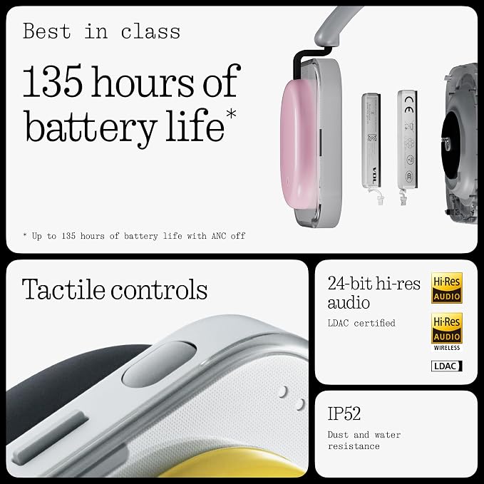 Nothing Headphone (a) 2026 New, Adaptive Active Noise Cancelling Headphones, Wireless Over Ear Bluetooth 5.4 ANC Headset with LDAC Hi-Res, 5 HD Mics Ultra Bass via APP, 135 Hours Playtime, Pink - Image 4