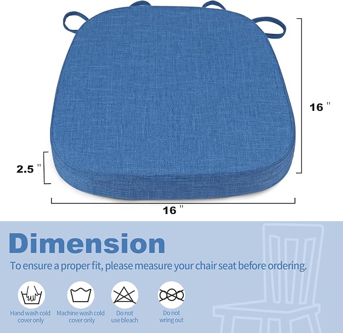 BUYUE Thickened 2.5" Dining Chair Cushions Set of 6, U-Shape High Density Foam Comfortable Chair Pads for Kitchen, Slip Resistant Indoor Seat Cushions (6 PCS, Dark Blue) - Image 3