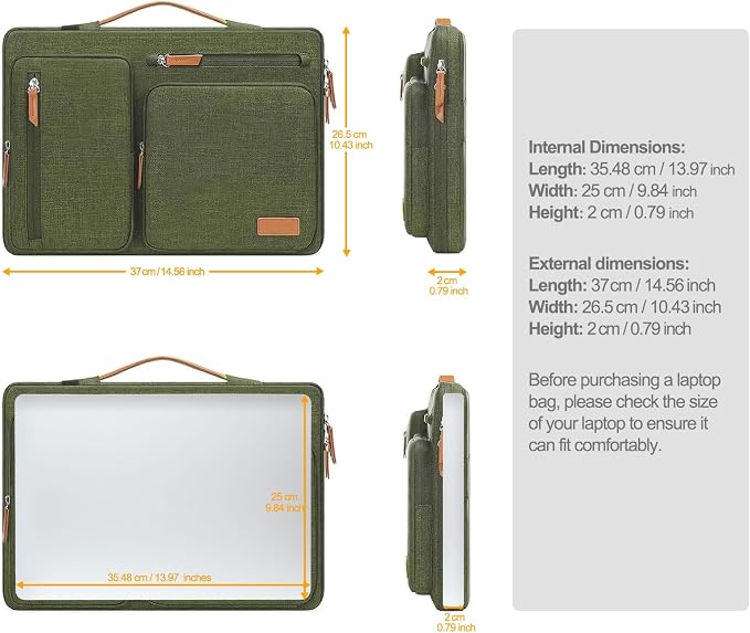 MOSISO 360 Protective Laptop Case 14 inch, 14 inch Laptop Sleeve | Compatible with HP Lenovo Dell ASUS Acer,HP Stream,Dell Latitude, Side Open Carrying Case with 4 Zipper Pockets, Olive Green - Image 8