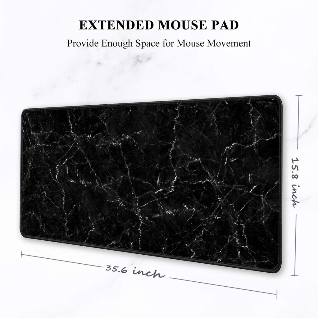 Large Mouse Pad, Full Desk XXL Extended Gaming Mouse Pad 35" X 15", Waterproof Desk Mat with Stitched Edges, Non-Slip Laptop Computer Keyboard Mousepad for Office and Home, Marble Design - Image 2