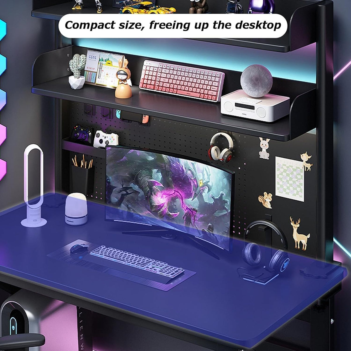 Clamp On Desk Organizer Shelf, Desk Extender Pegboard Workstation,Computer Desk Accessories for Office, Privacy Panel for Gaming Desk,Clamp-on 23.6/31.5/39.3in Desktop Shelving System,One Color,60 - Image 5