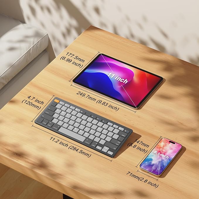 OMOTON Ultra-Slim Bluetooth Keyboard for iPad,iPad Pro/Air/Mini,iPhone | Stable Wireless iOS Keyboard with 12 Multimedia Keys, Portable for Office, Travel, School, Orange & Gray & Deep Gray - Image 3