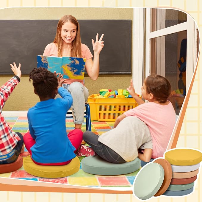 Juexica 8 Pcs Floor Cushions Kids,Boho Color,13.8 X 13.8 X 2 Inch | Extra Thick 2" Flexible Seating Classroom, Assorted Colored Floor Pillow, Soft Round Cushions for Kids Students Office School - Image 7