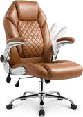 NEO CHAIR Executive Leather Chair, Ergonomic Office Chair, Lumbar Support | Brown Ergonomic Office Chair with High Back, Flip-Up Arms and Wide Seat, Comfortable Gaming Chair with Wheels for Back Pain by NEOCHAIR