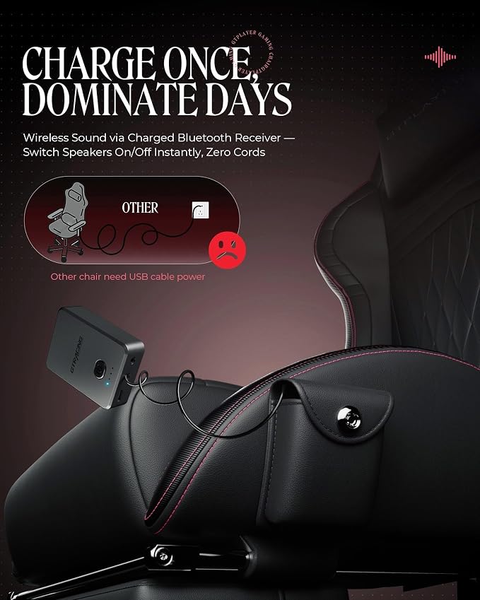 GTPLAYER Gaming Chair with Speakers, Video Game Chairs with Footrest, PC Gamer Chairs for Adults - Padded High Back Ergonomic Reclining Silla Gamer, Linkage Armrest, Ace Pro, Red - Image 6