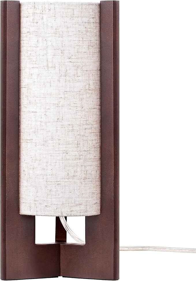 EDISHINE Wood Table Lamp, 13.5" Small Bedside Lamp, Rosewood, E26 Base | Beige Linen Shade, Cylinder Base, On-Off Line Switch, Nightstand Lamp for Bedroom, Living Room, Office - Image 8