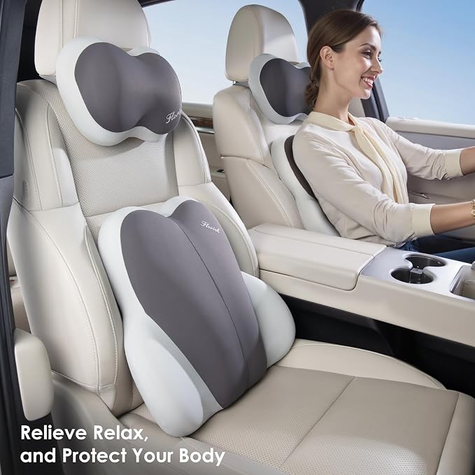 Lumbar Support with Car headrest Back Pillow for Chairs Headrest Pillow for Car Ergonomic Ultrathick Memory Foam Back Pillow for Office Chair (Beige Grey) - Image 5