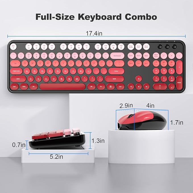 MOFII Wireless Keyboard and Mouse Combo, 2.4GHz Retro Typewriter Keyboard Full Size, Cute Wireless Mice, USB Dongle Plug and Play, for Laptop, PC, Desktop, Windows (Black Red Gradient Color) - Image 7