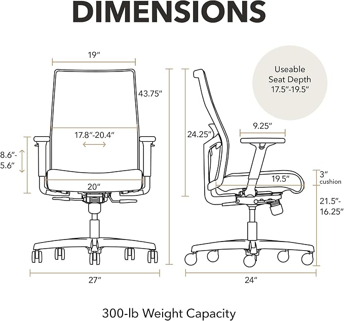 HON Ignition 2.0 Ergonomic Office Chair, Lumbar Support, Desk Chair, Linen | Ergonomic office desk chair with lumbar support, adjustable arms, office decor, workstation comfort for focused productivity - Image 2