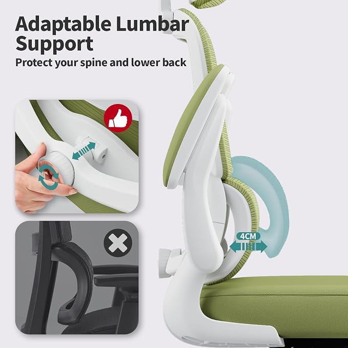 TRALT Office Chair Ergonomic Desk Chair - Gaming Chair with Lumbar Support | 330 LBS Home Office Desk Chairs with Headrest, Reading Chair with Flip-up Armrests, Comfortable Computer Chairs (1, Green) - Image 4