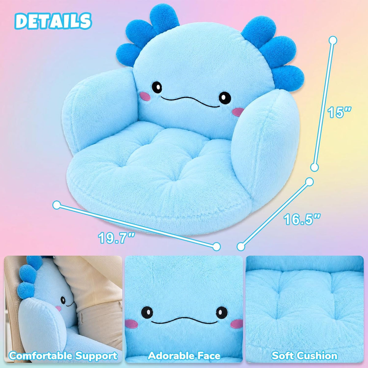 Axolotl Kawaii Cushion Chair Comfy Cartoon Plush Seat Cushion Axolotl Chair - Image 6