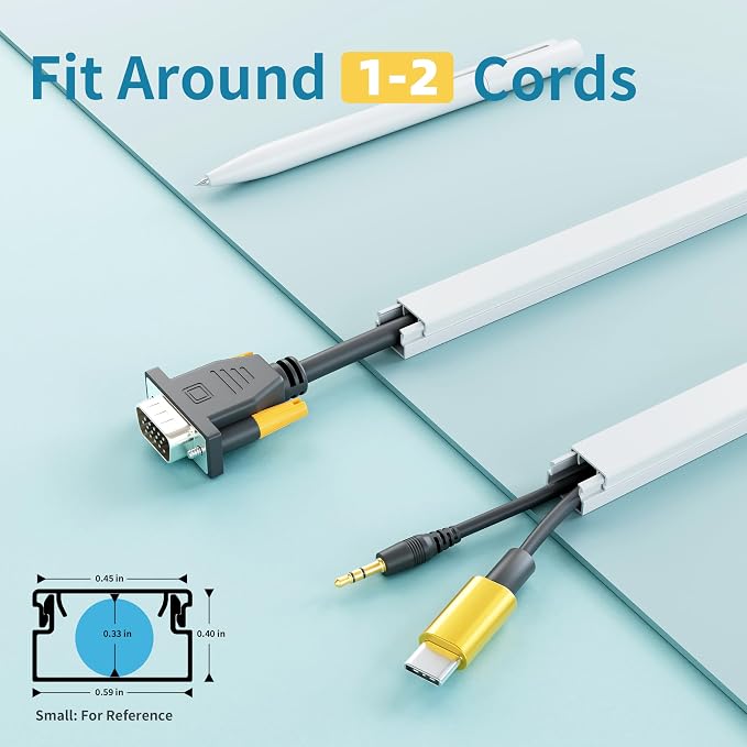 Delamu Cord Hider, 100in Self-Adhesive Cord Cover Kit for Wall Mounted TV, Paintable Wire Hider, Flexible Cable Management System, Cable Raceway Conceals 1-2 Wires, W0.59 H0.40in, White - Image 2